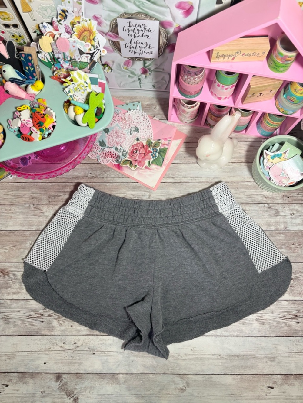 Forever 21 Gray Shorts White Mesh Sides Women’s Size Small Lounge Sleep Summer